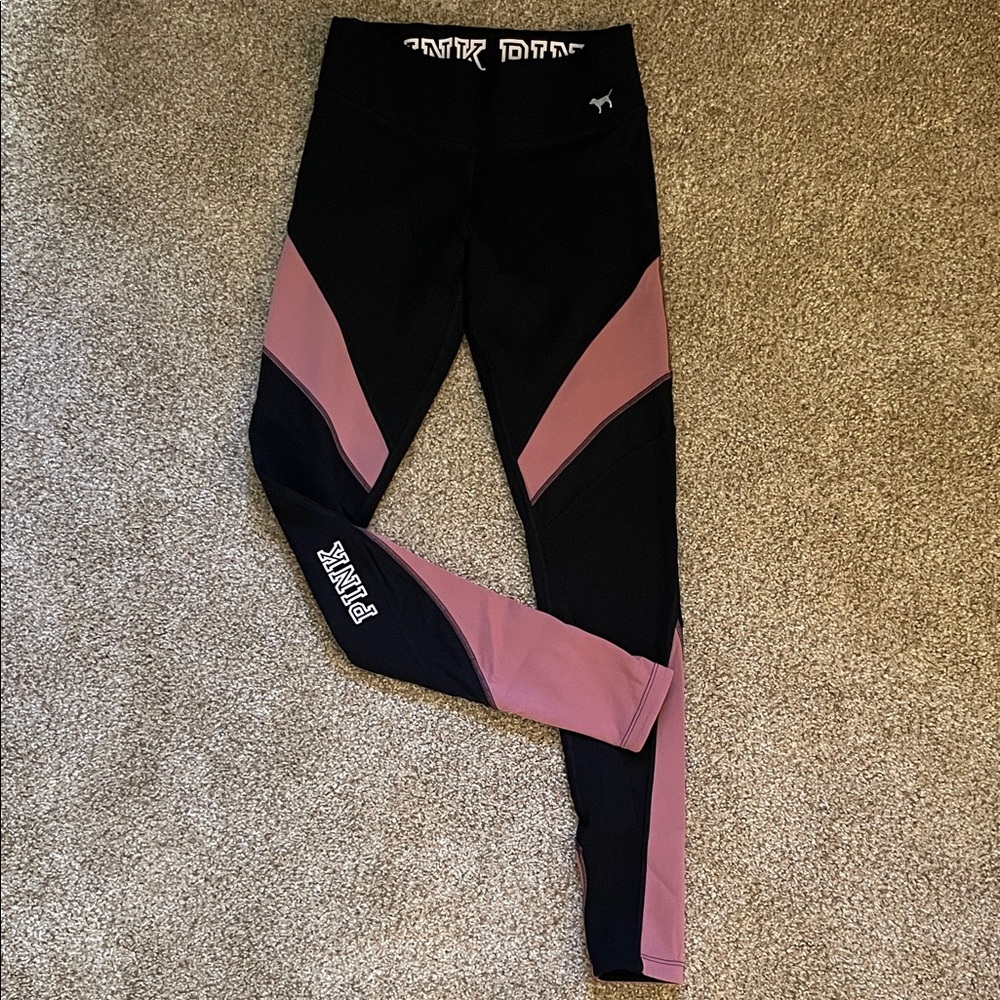 PINK Victoria's Secret Black, Mauve and Mesh Reversible Leggings